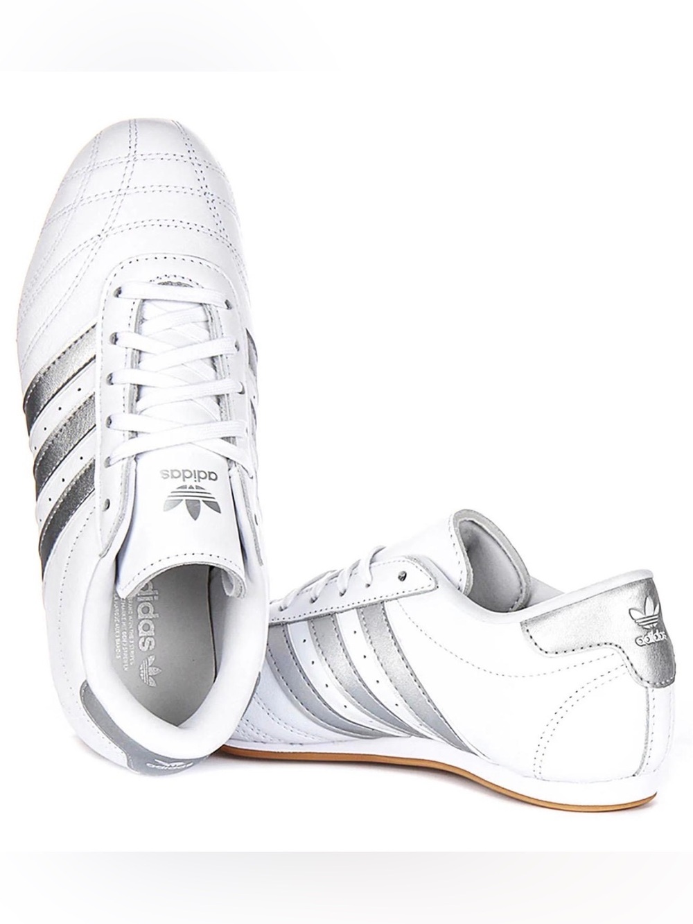 adidas White Sneakers with Metallic Silver Stripes